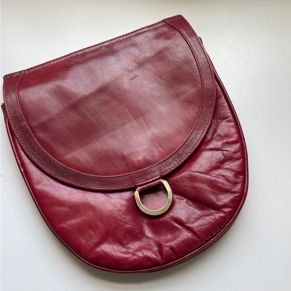 Vintage Bloomingdale’s red leather flap belt bag